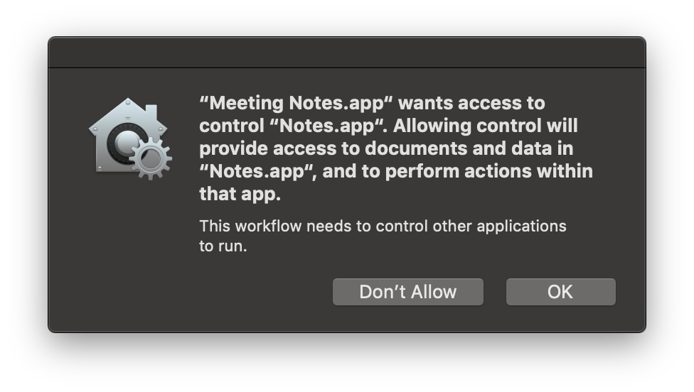 Security dialog for Notes app